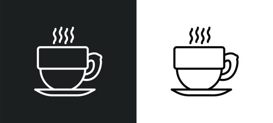 hot cup of coffee line icon in white and black colors. hot cup of coffee flat vector icon from hot cup of coffee collection for web, mobile apps and ui.