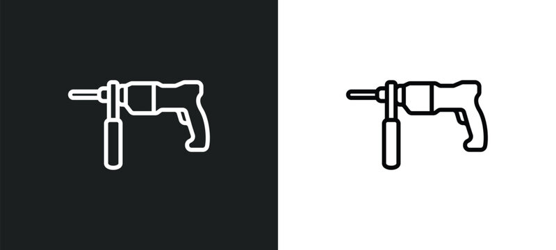 hammer drill line icon in white and black colors. hammer drill flat vector icon from hammer drill collection for web, mobile apps and ui.