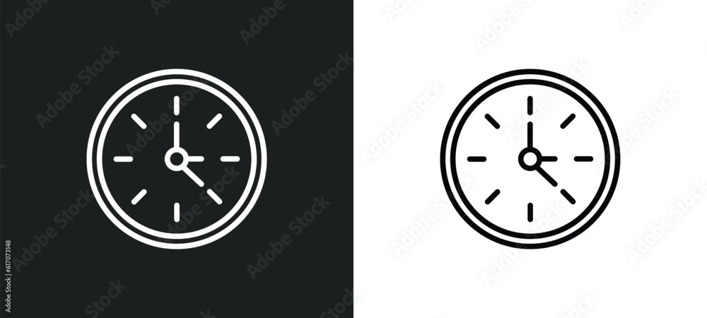 Poster circular clock line icon in white and black colors. circular clock flat vector icon from circular cl