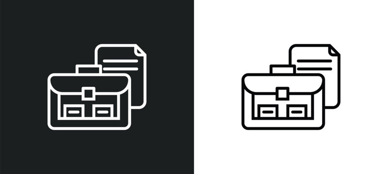 briefcase and document line icon in white and black colors. briefcase and document flat vector icon from briefcase document collection for web, mobile apps ui.