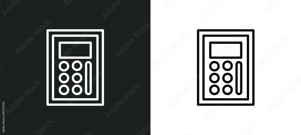 Poster calculation line icon in white and black colors. calculation flat vector icon from calculation colle