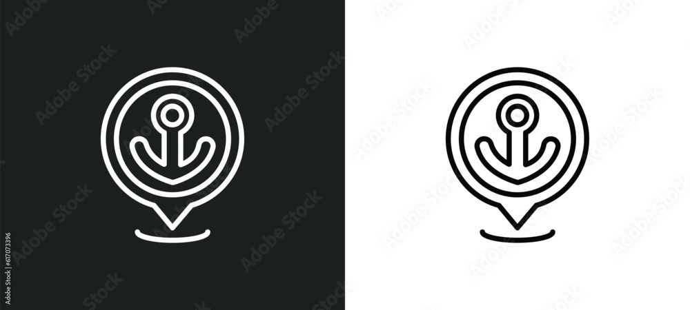 Poster dock line icon in white and black colors. dock flat vector icon from dock collection for web, mobile