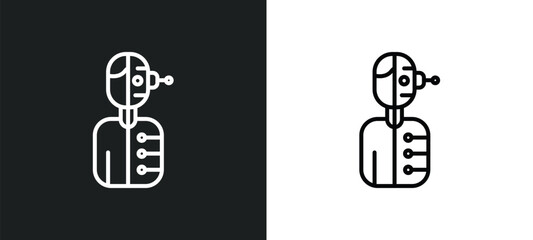 humanoid robot line icon in white and black colors. humanoid robot flat vector icon from humanoid robot collection for web, mobile apps and ui.