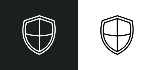 shields line icon in white and black colors. shields flat vector icon from shields collection for web, mobile apps and ui.