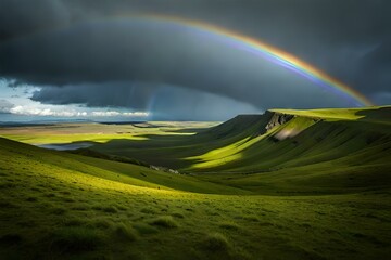 rainbow over the field by AI generating