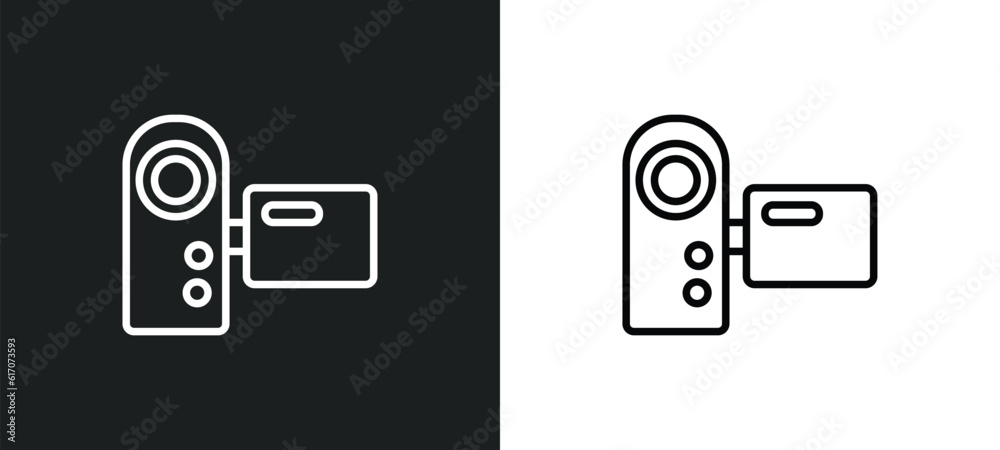 Poster video camera front view line icon in white and black colors. video camera front view flat vector ico
