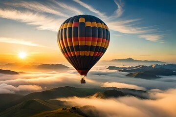 hot air balloon at sunset by AI generating