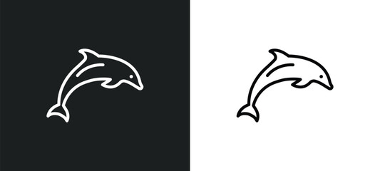 jumping dolphin line icon in white and black colors. jumping dolphin flat vector icon from jumping dolphin collection for web, mobile apps and ui.