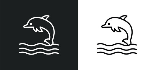 dolphin on water waves line icon in white and black colors. dolphin on water waves flat vector icon from dolphin on water waves collection for web, mobile apps and ui.
