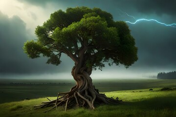 tree in the fog by AI generating
