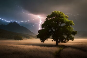 tree in the mist by AI generating
