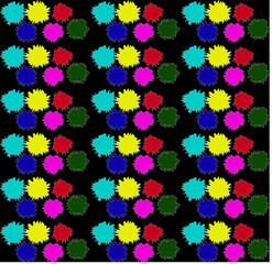 Fototapeta na wymiar The original vector abstract pattern in the form of bright multi-colored jagged circles on a black background
