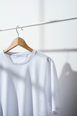 White t-shirt on wooden hanger