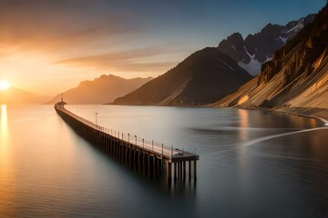 sunset over the lake by AI generating