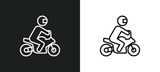 motorbike riding line icon in white and black colors. motorbike riding flat vector icon from motorbike riding collection for web, mobile apps and ui.