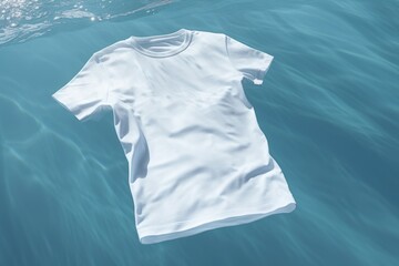White tshirt mockup floatinf on water surface, AI Generative - obrazy, fototapety, plakaty