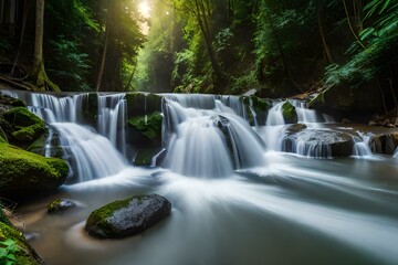waterfall in the forest by AI generating