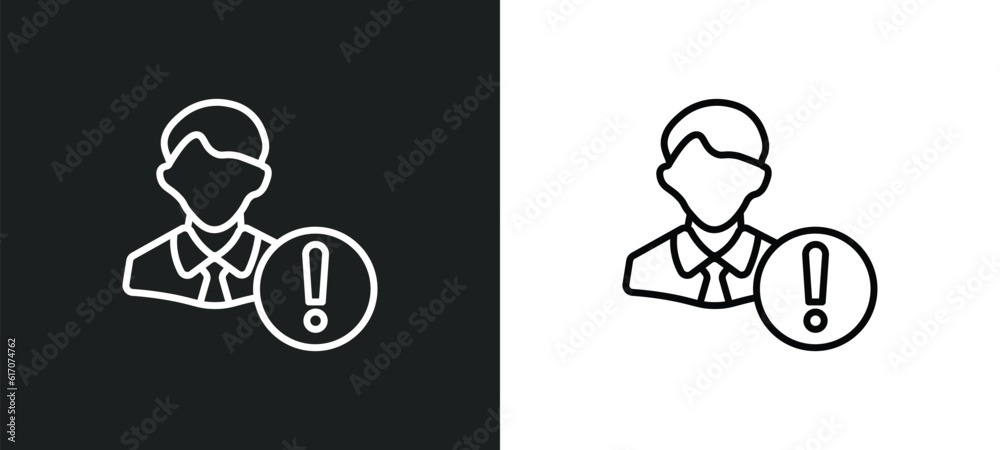 Poster user warning line icon in white and black colors. user warning flat vector icon from user warning co