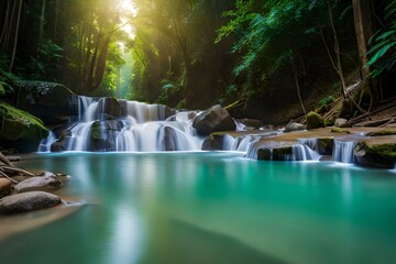 waterfall in the forest by AI generating