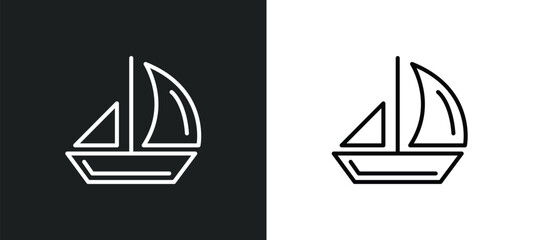 sailboat sport line icon in white and black colors. sailboat sport flat vector icon from sailboat sport collection for web, mobile apps and ui.