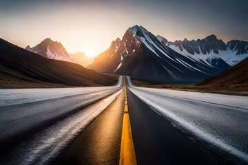 sunrise in the mountains with road by AI generating