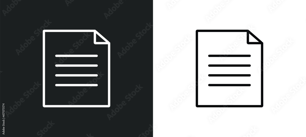 Poster text documents line icon in white and black colors. text documents flat vector icon from text docume