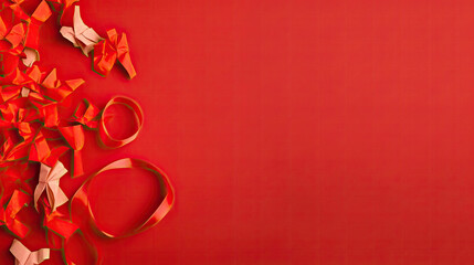 top view on red bows isolated on red background. valentines day concept. Generative AI