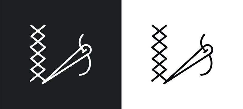 stiching line icon in white and black colors. stiching flat vector icon from stiching collection for web, mobile apps and ui.
