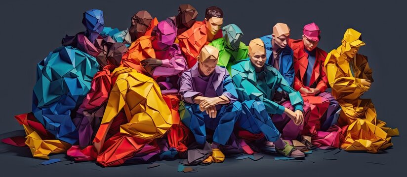a bunch of colorful paper people are sitting together Generative AI
