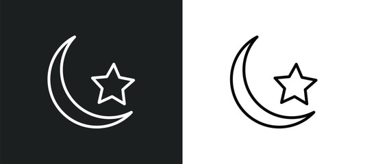 star and crescent moon line icon in white and black colors. star and crescent moon flat vector icon from star crescent moon collection for web, mobile apps ui.