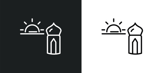 ramadan sunrise line icon in white and black colors. ramadan sunrise flat vector icon from ramadan sunrise collection for web, mobile apps and ui.