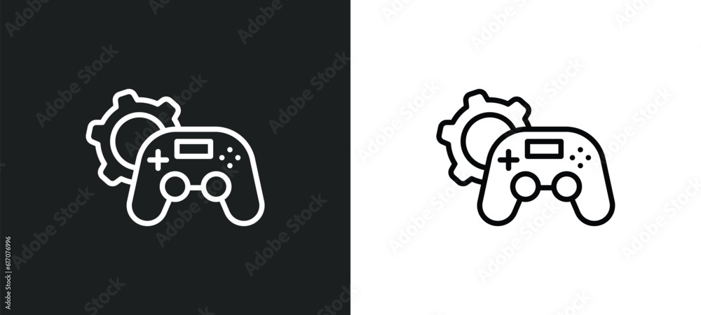 Poster game development line icon in white and black colors. game development flat vector icon from game de