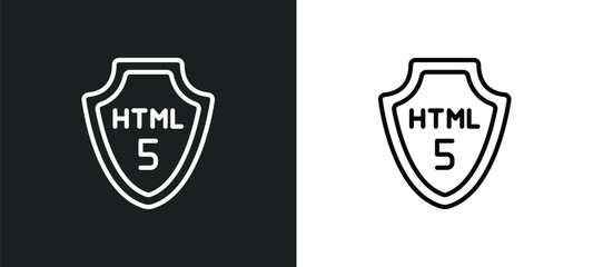 html5 line icon in white and black colors. html5 flat vector icon from html5 collection for web, mobile apps and ui.