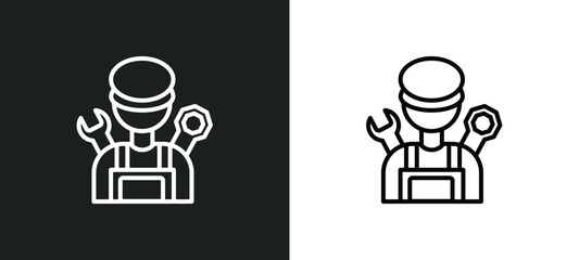 mechanic line icon in white and black colors. mechanic flat vector icon from mechanic collection for web, mobile apps and ui.