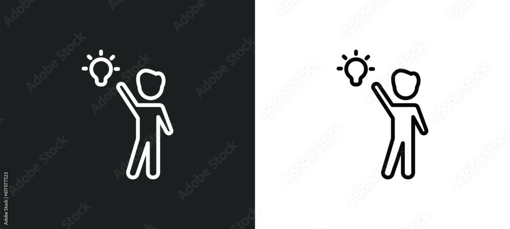 Poster man with idea line icon in white and black colors. man with idea flat vector icon from man with idea