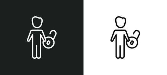 man with open lock line icon in white and black colors. man with open lock flat vector icon from man with open lock collection for web, mobile apps and ui.