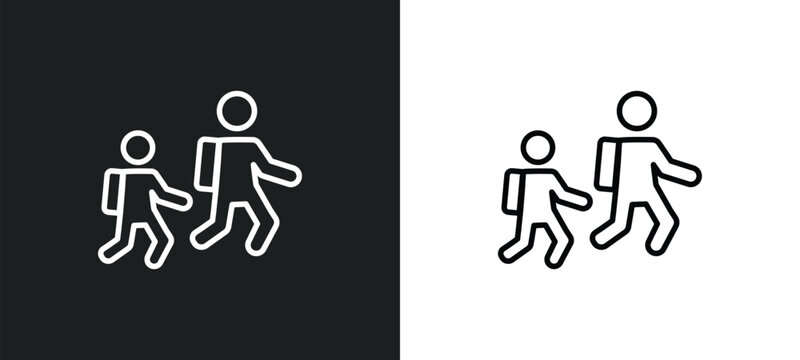 Walking To School Line Icon In White And Black Colors. Walking To School Flat Vector Icon From Walking To School Collection For Web, Mobile Apps And Ui.