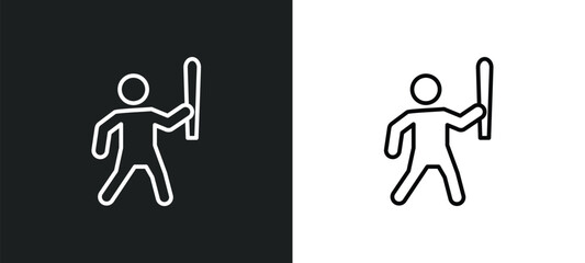 man attacking line icon in white and black colors. man attacking flat vector icon from man attacking collection for web, mobile apps and ui.