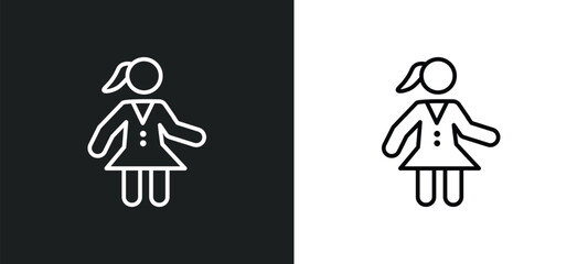 scholar girl front line icon in white and black colors. scholar girl front flat vector icon from scholar girl front collection for web, mobile apps and ui.