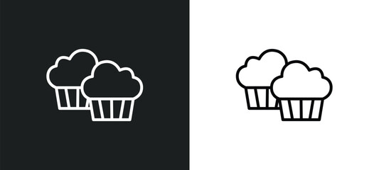 two muffins line icon in white and black colors. two muffins flat vector icon from two muffins collection for web, mobile apps and ui.