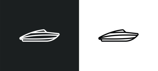 speed boat line icon in white and black colors. speed boat flat vector icon from speed boat collection for web, mobile apps and ui.