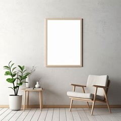 Fototapeta na wymiar Mock up poster frame in minimalist living room interior background, cement wall,3D render