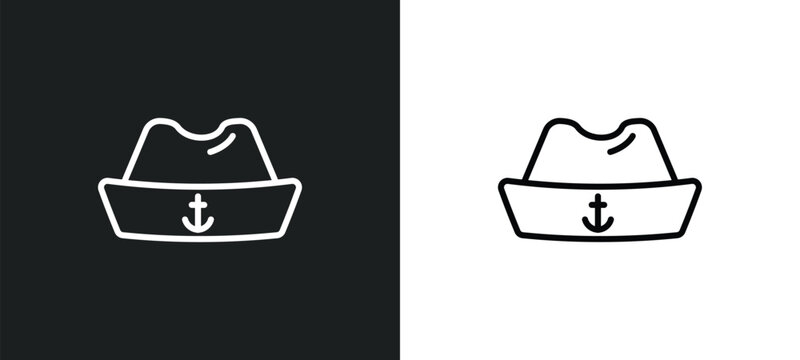 sailor hat line icon in white and black colors. sailor hat flat vector icon from sailor hat collection for web, mobile apps and ui.
