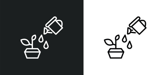 watering plant line icon in white and black colors. watering plant flat vector icon from watering plant collection for web, mobile apps and ui.
