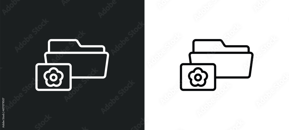 Poster image archive line icon in white and black colors. image archive flat vector icon from image archive