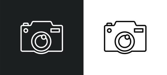 photo camera line icon in white and black colors. photo camera flat vector icon from photo camera collection for web, mobile apps and ui.