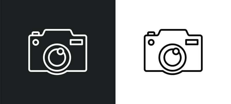 photo camera line icon in white and black colors. photo camera flat vector icon from photo camera collection for web, mobile apps and ui.