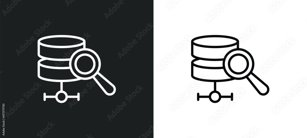 Poster database analysis line icon in white and black colors. database analysis flat vector icon from datab