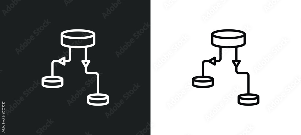 Poster data flow chart line icon in white and black colors. data flow chart flat vector icon from data flow