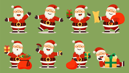 Santa Claus characters in various poses and scenes. Merry Christmas cutout element